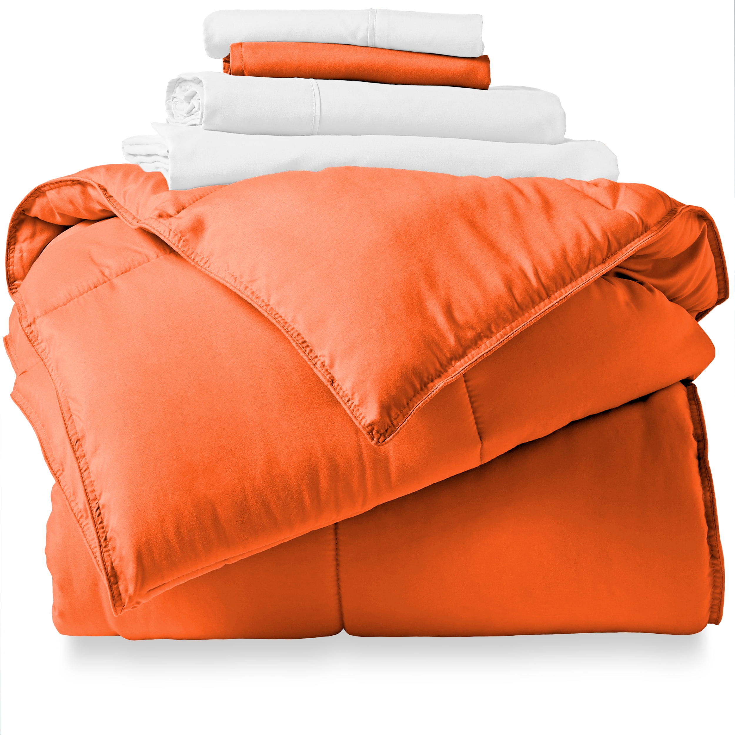 Twin Orange and White Microfiber Down Alternative Bedding Set