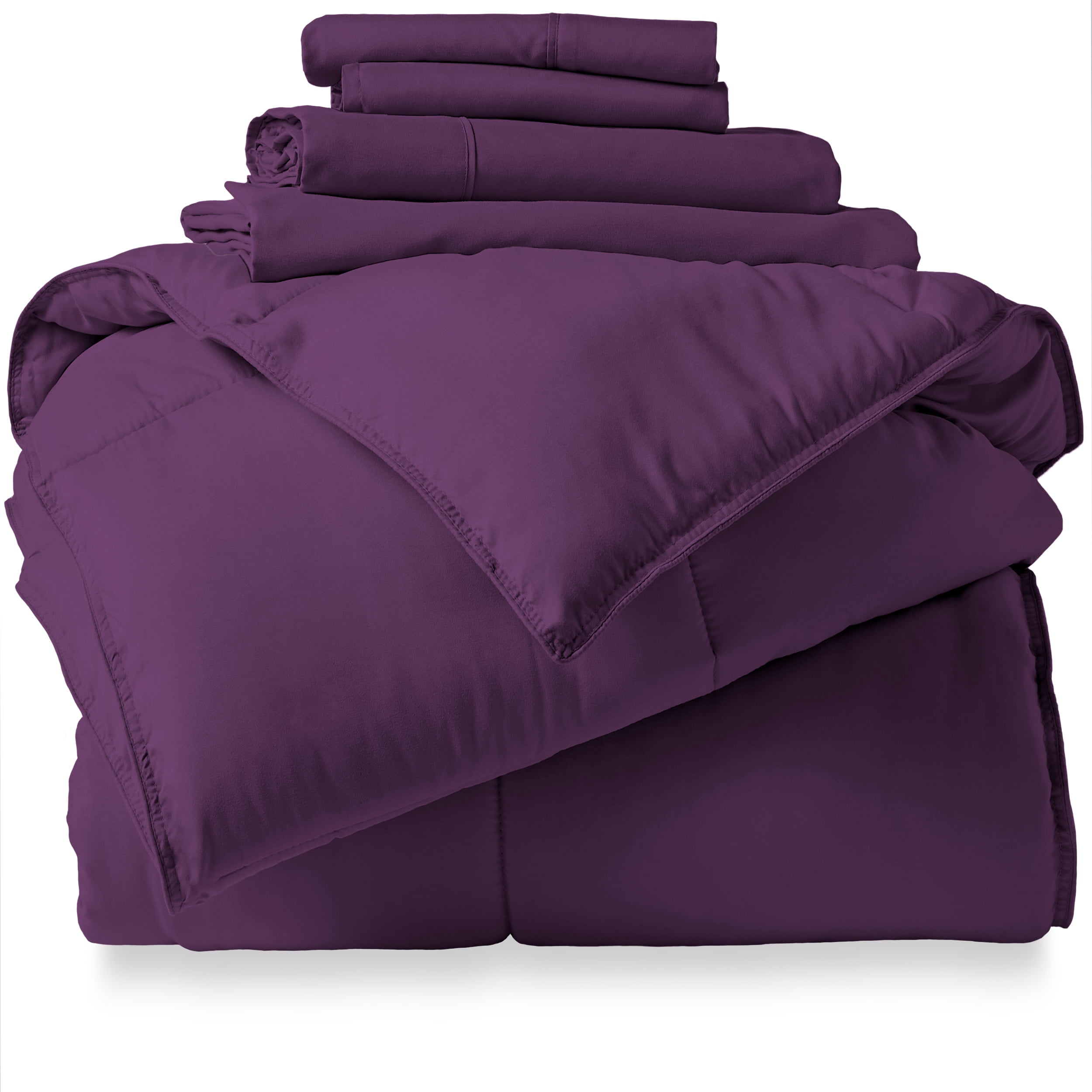 "Bare Home Plum 5 Piece Bed in a Bag Comforter Set with Sheets, Twin XL"