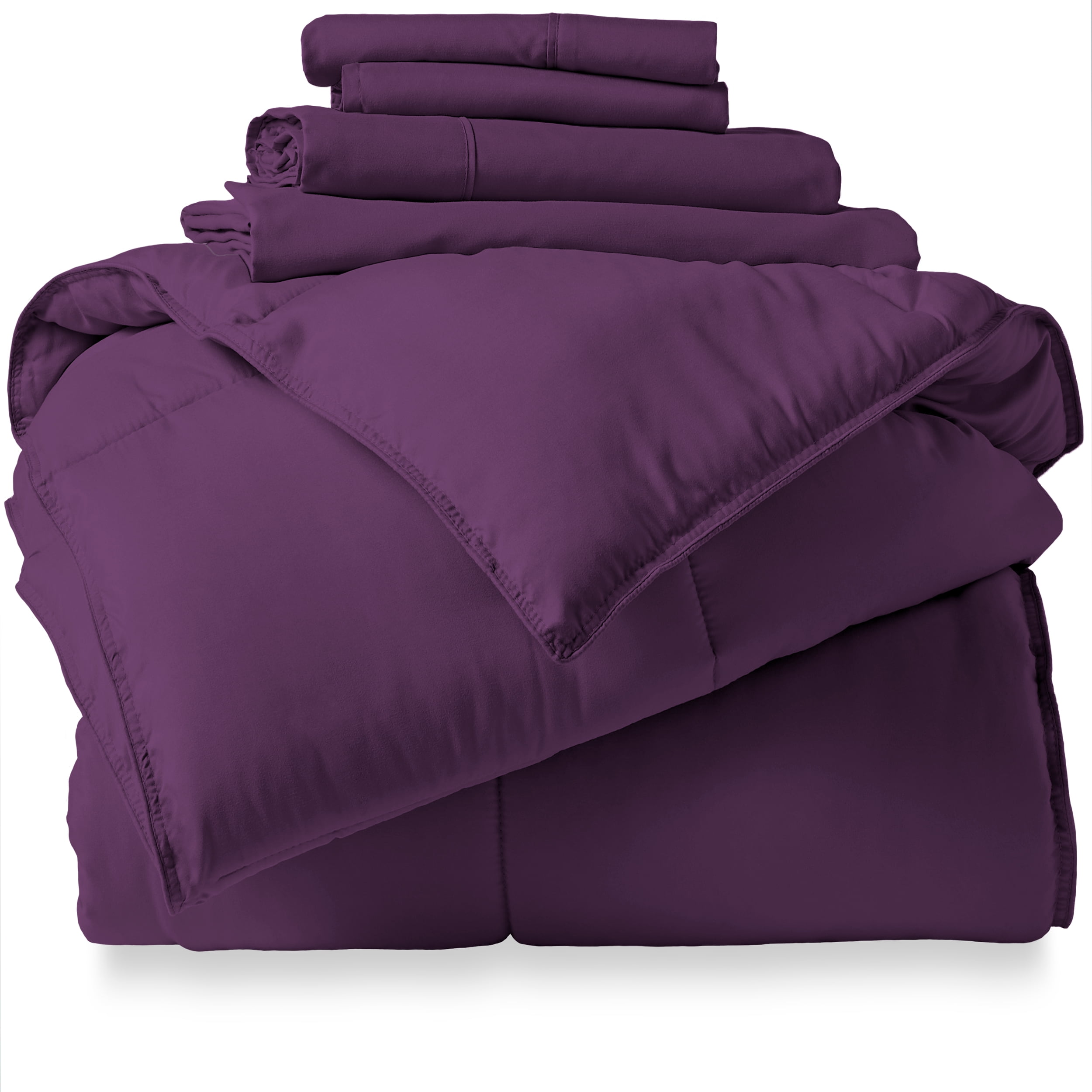 Bare Home Microfiber 5-Piece Plum and Plum Bed in a Bag, Twin
