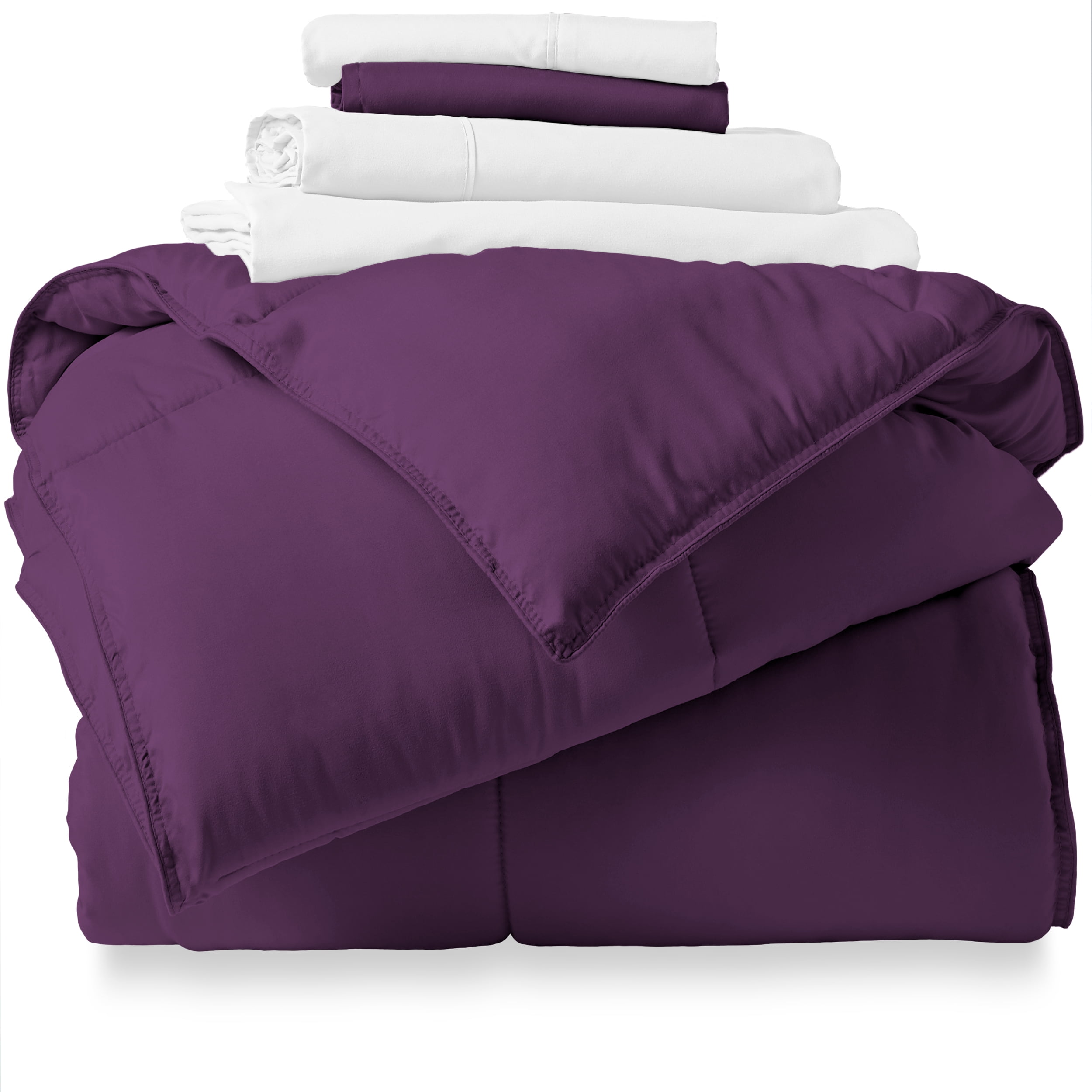 Bare Home Microfiber 5-Piece Plum and White Bed in a Bag, Twin XL