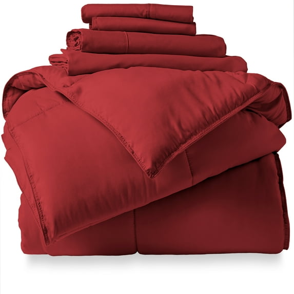 Bare Home Microfiber 5-Piece Red and Red Bed in a Bag, Twin