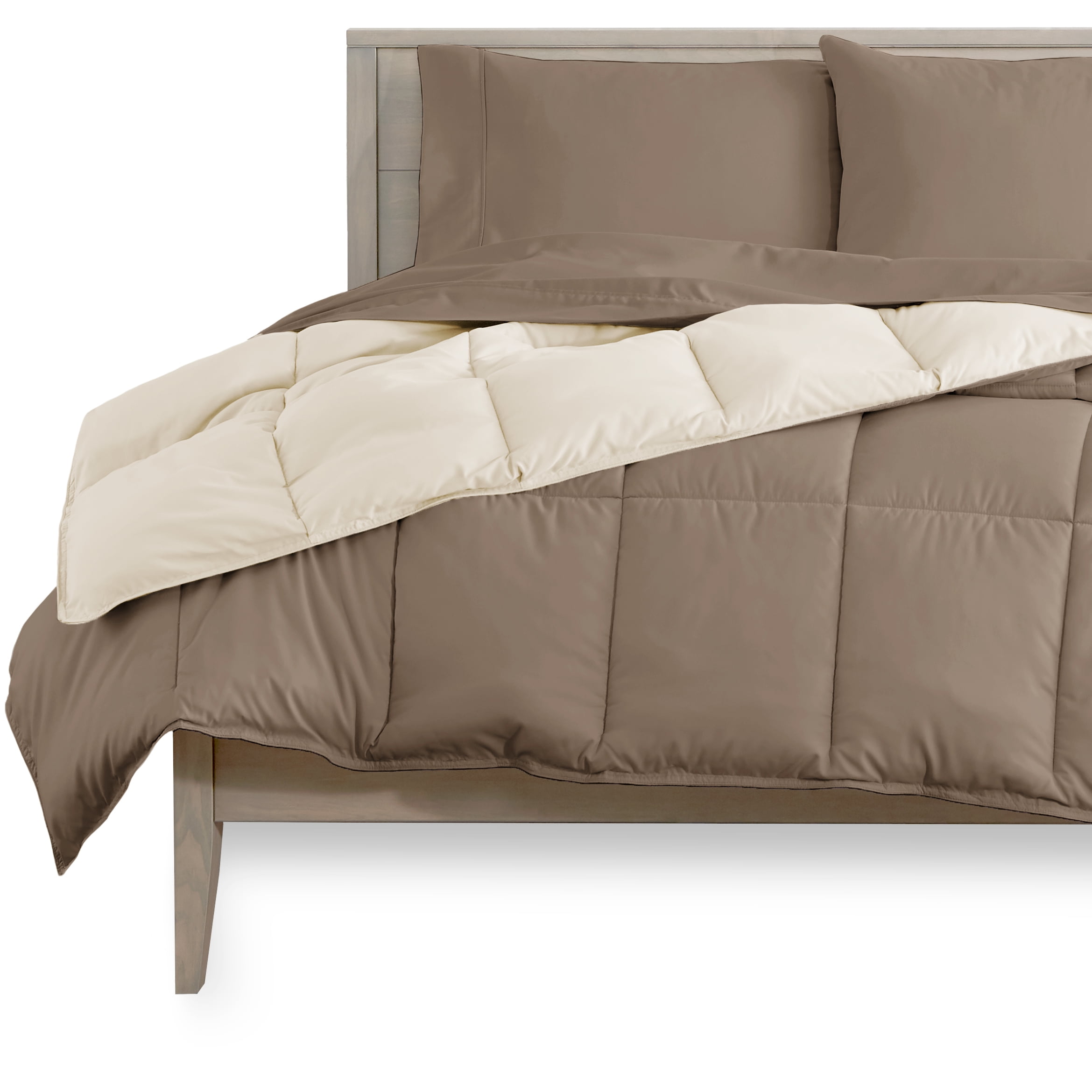 Bare Home Microfiber 5-Piece Sand/Taupe Comforter, Taupe Sheet Set Reversible Bed in a Bag, Full