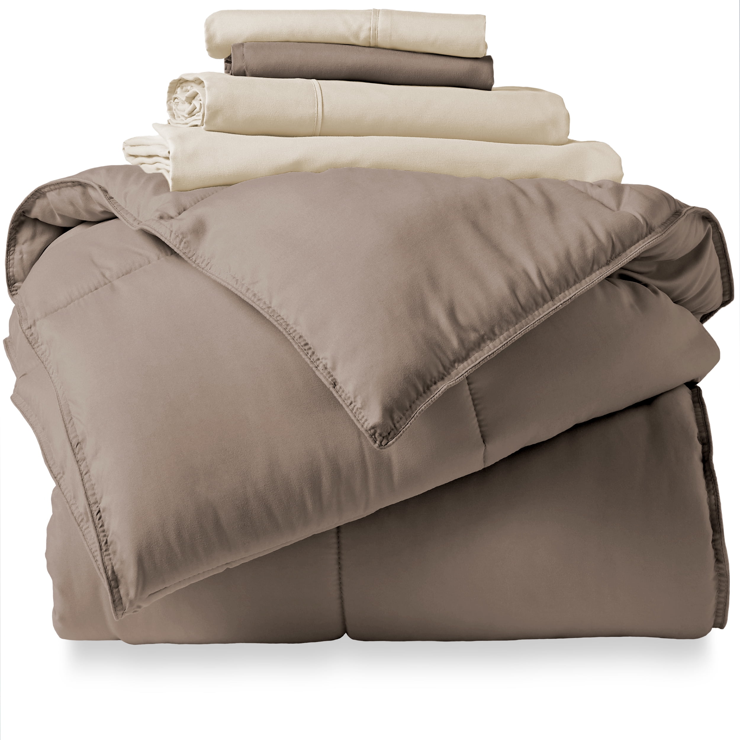Bare Home Microfiber 5-Piece Taupe and Sand Bed in a Bag, Twin XL