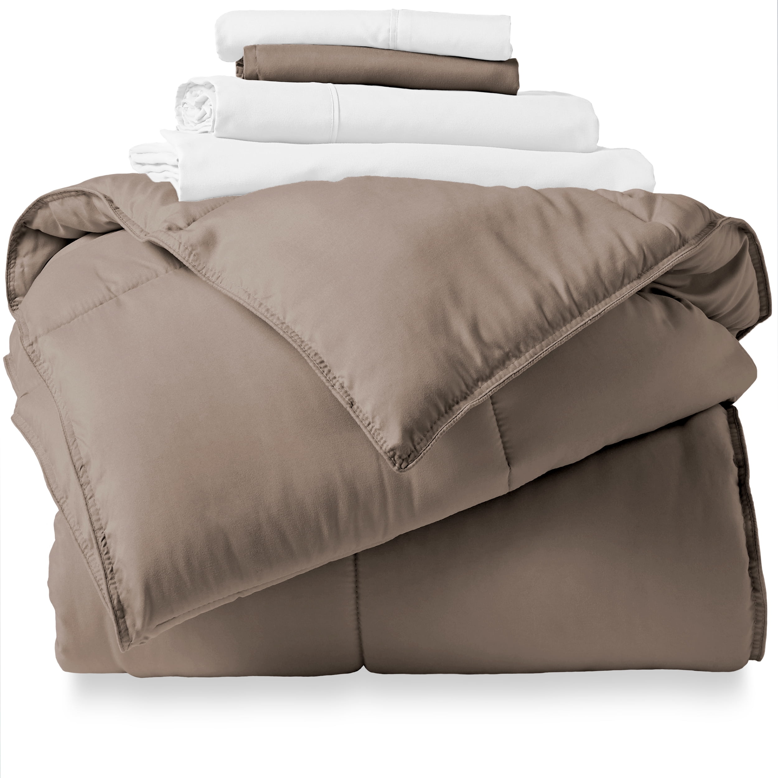 Bare Home Microfiber 5-Piece Taupe and White Bed in a Bag, Twin XL