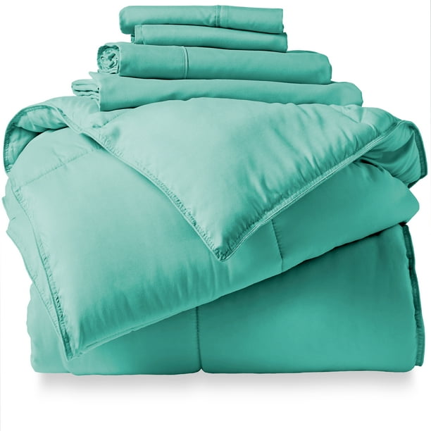 Bare Home Microfiber 5Piece Turquoise and Turquoise Bed in a Bag, Twin