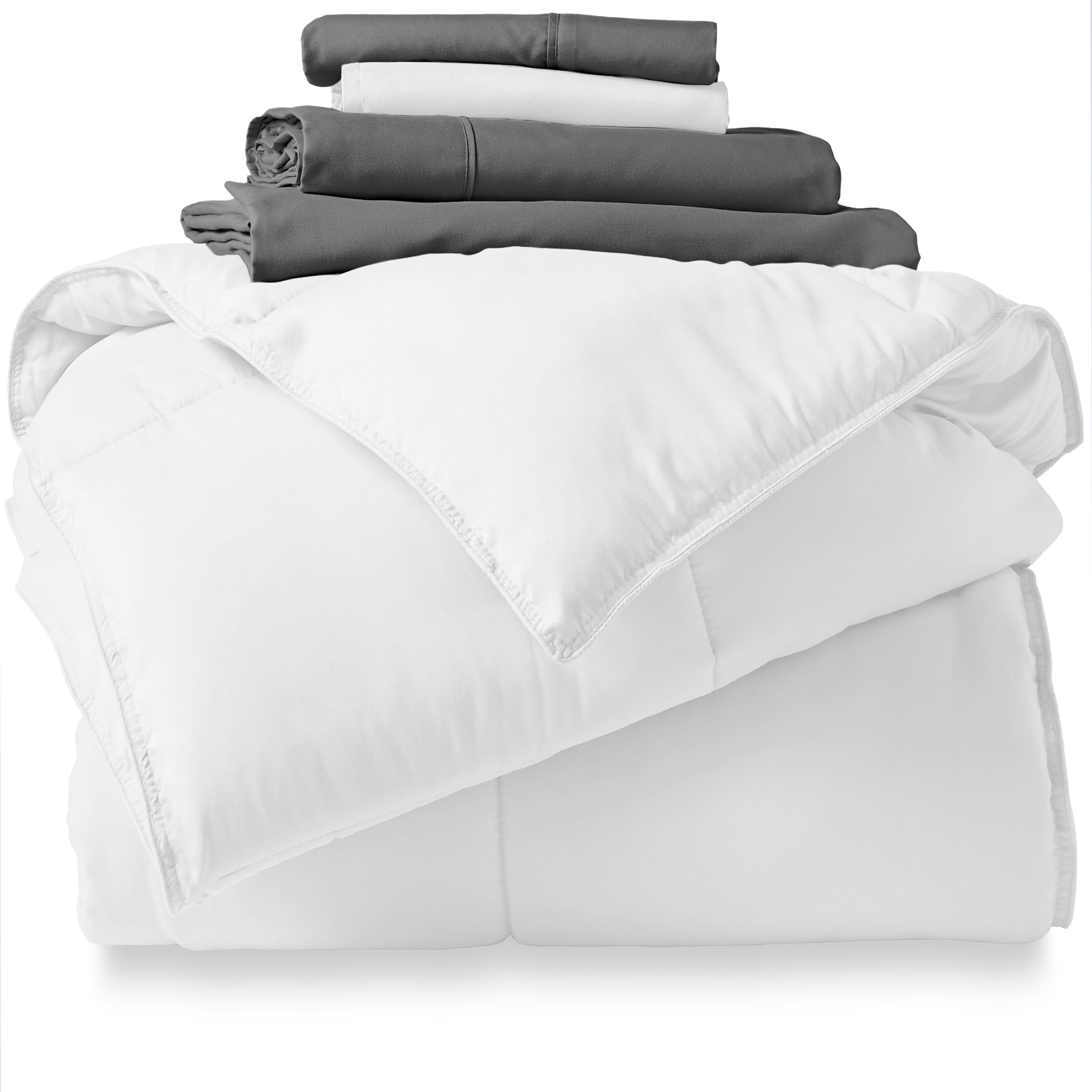 Bare Home Microfiber 5-Piece White and Gray Bed in a Bag, Twin XL