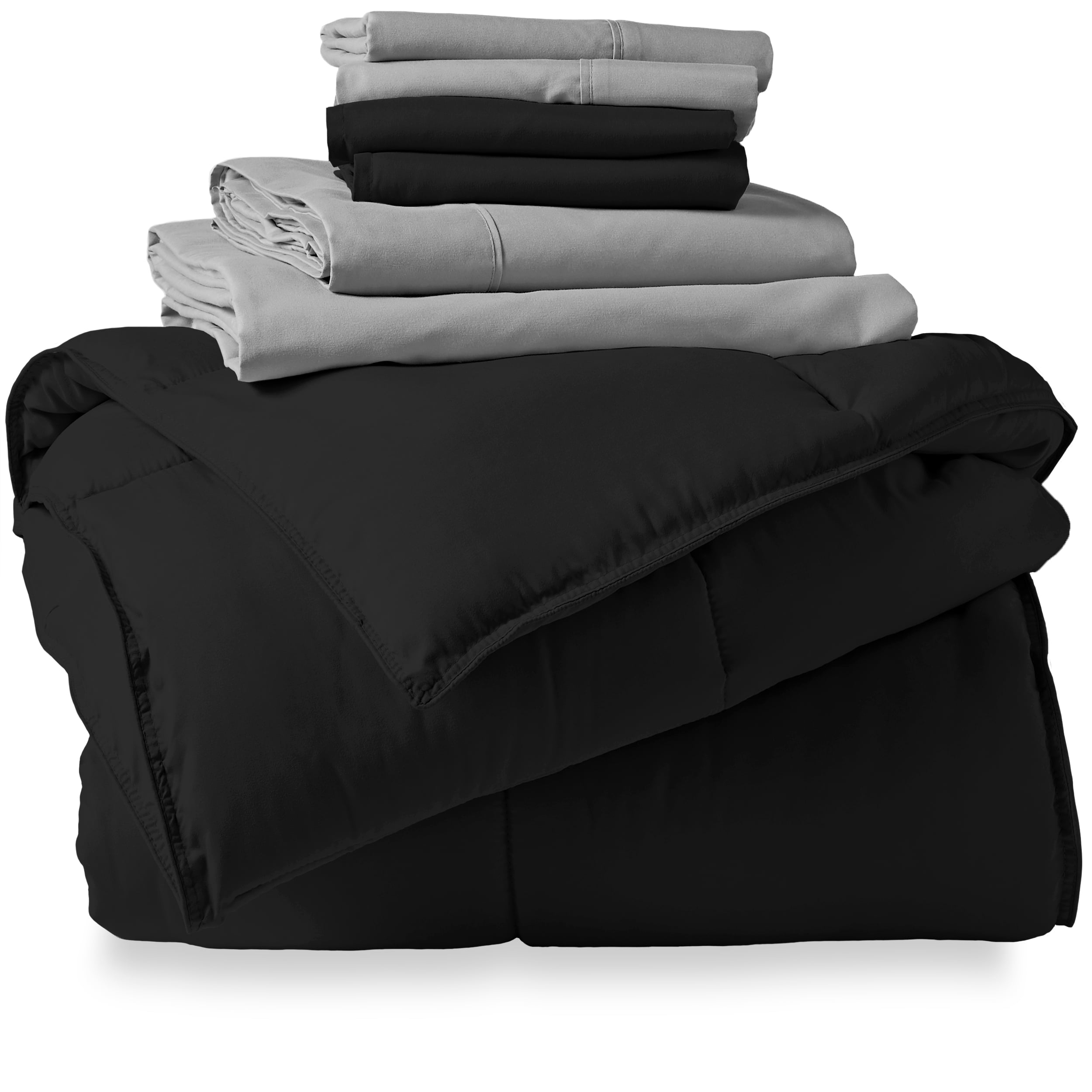 Bare Home Microfiber 7-Piece Black and Light Gray Bed in a Bag, Full XL