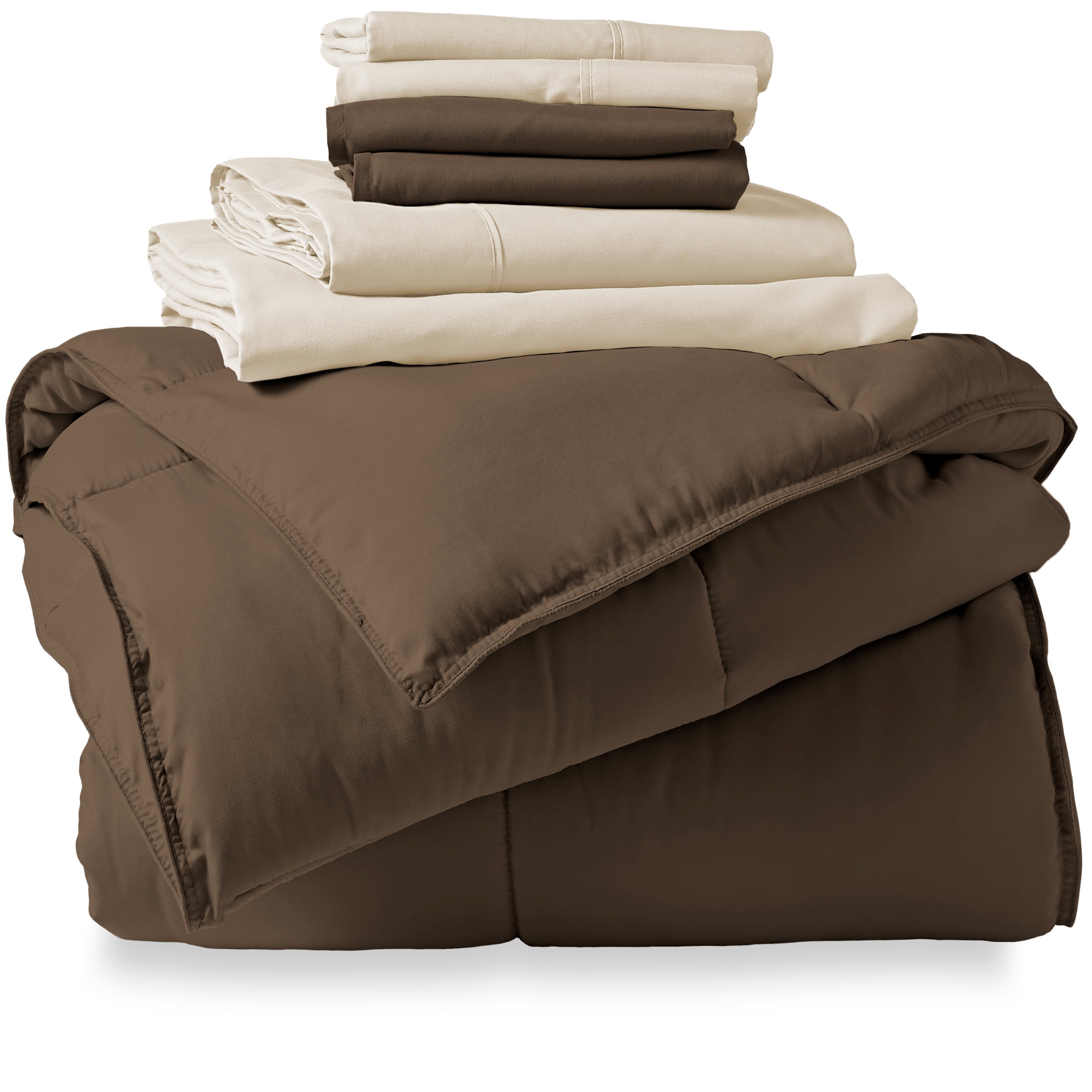 Bare Home Microfiber 7-Piece Cocoa and Sand Bed in a Bag, Queen