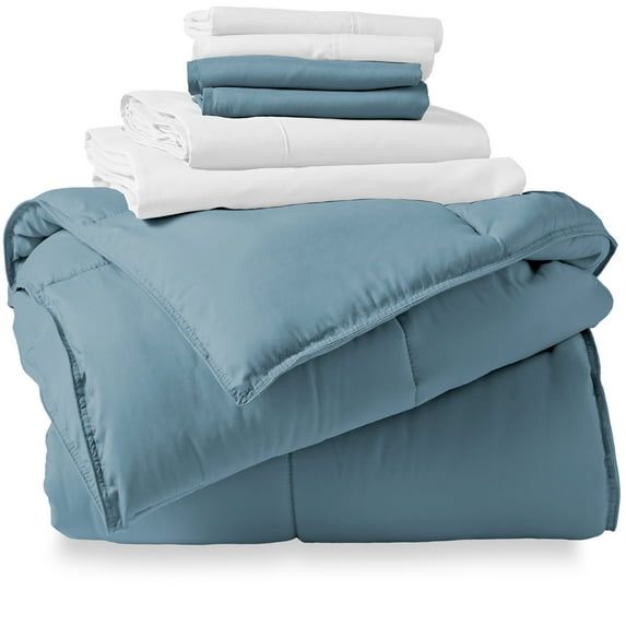 Bare Home Microfiber 7-Piece Coronet Blue and White Bed in a Bag, King
