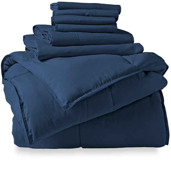 Bare Home Microfiber 7-Piece Dark Blue and Dark Blue Bed in a Bag, Full