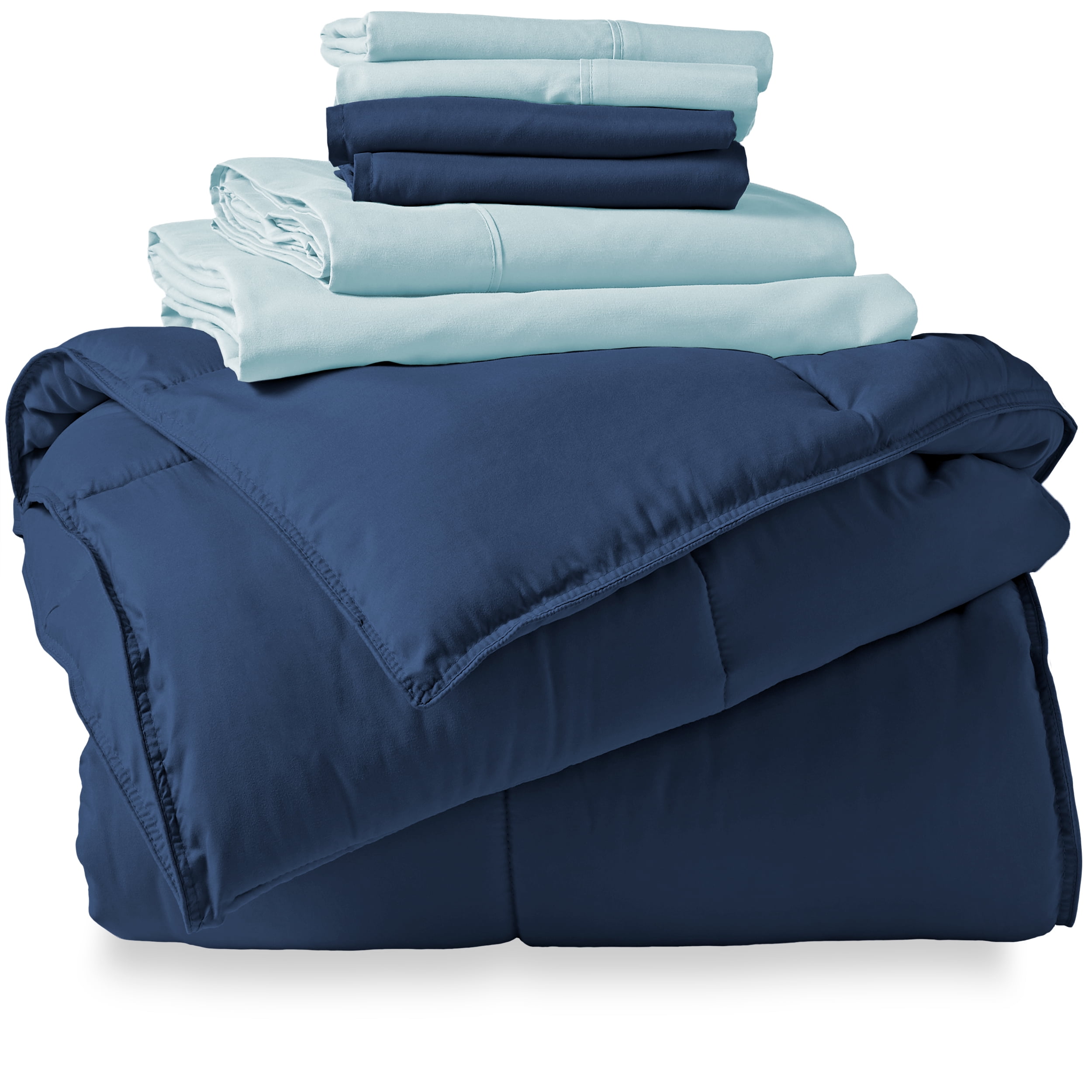 Bare Home Microfiber 7-Piece Dark Blue and Light Blue Bed in a Bag, Full XL