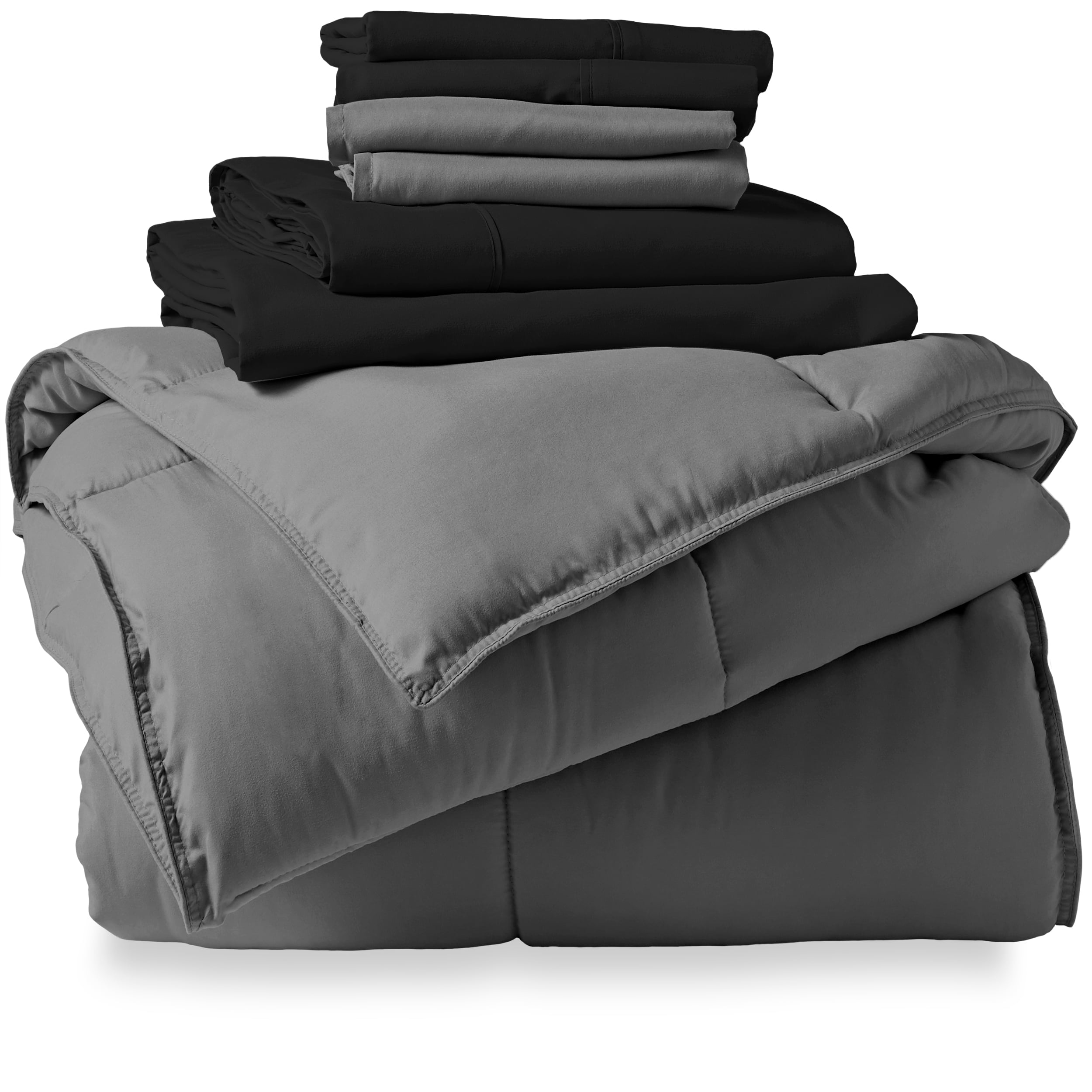 Bare Home Microfiber 7Piece Gray and Black Bed in a Bag, Queen