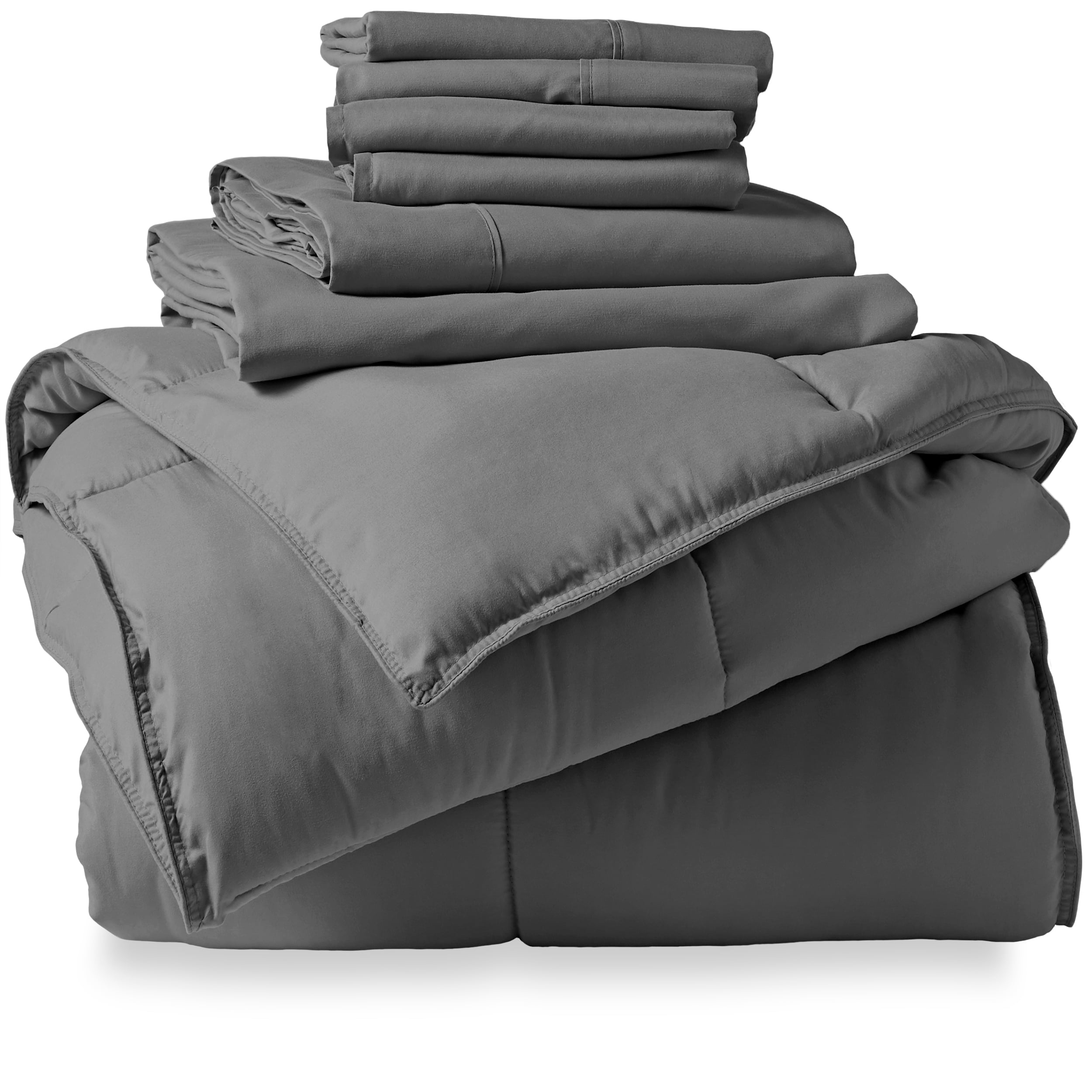 Bare Home Microfiber 7-Piece Gray and Gray Bed in a Bag, California King
