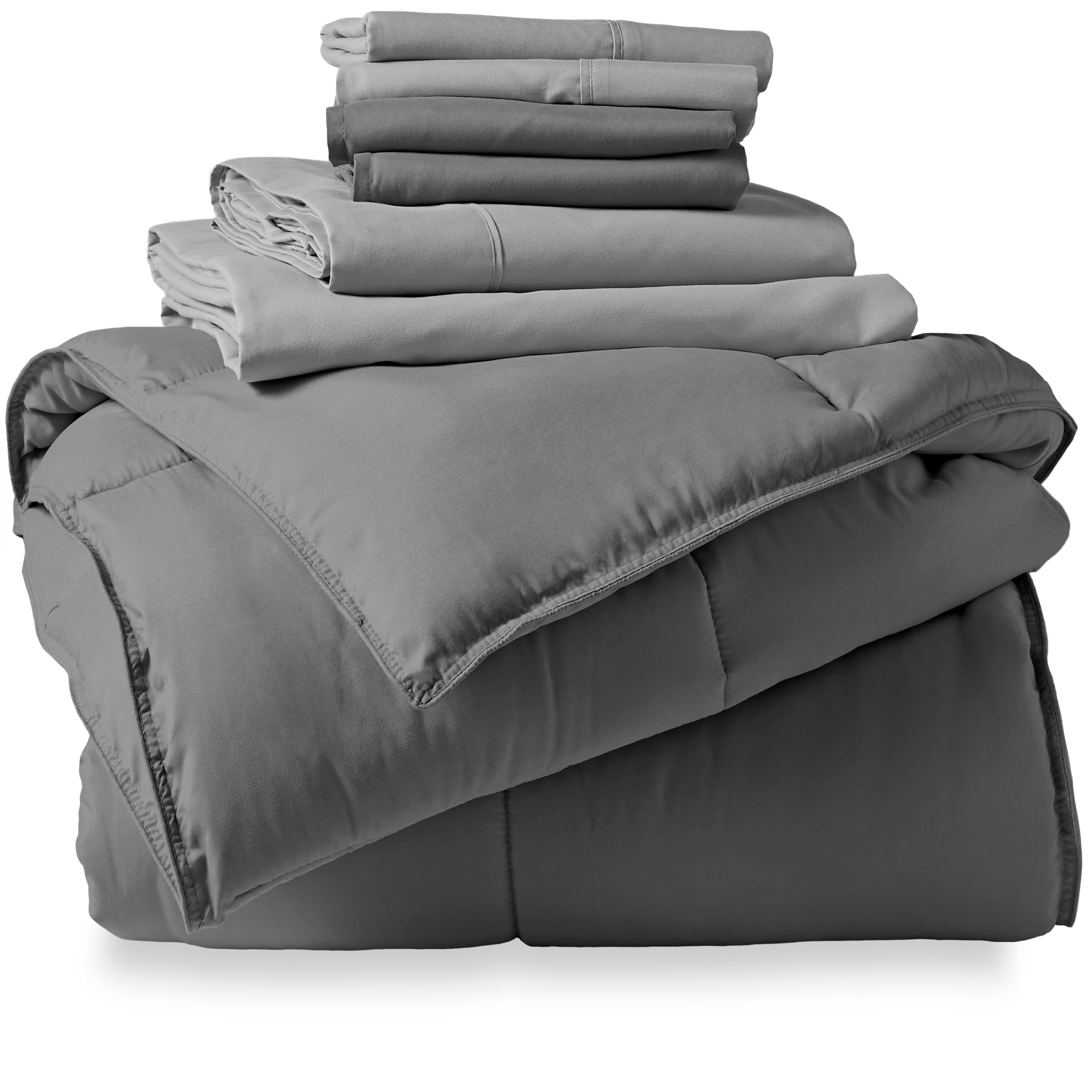 Bare Home Microfiber 7Piece Gray and Light Gray Bed in a Bag, Queen
