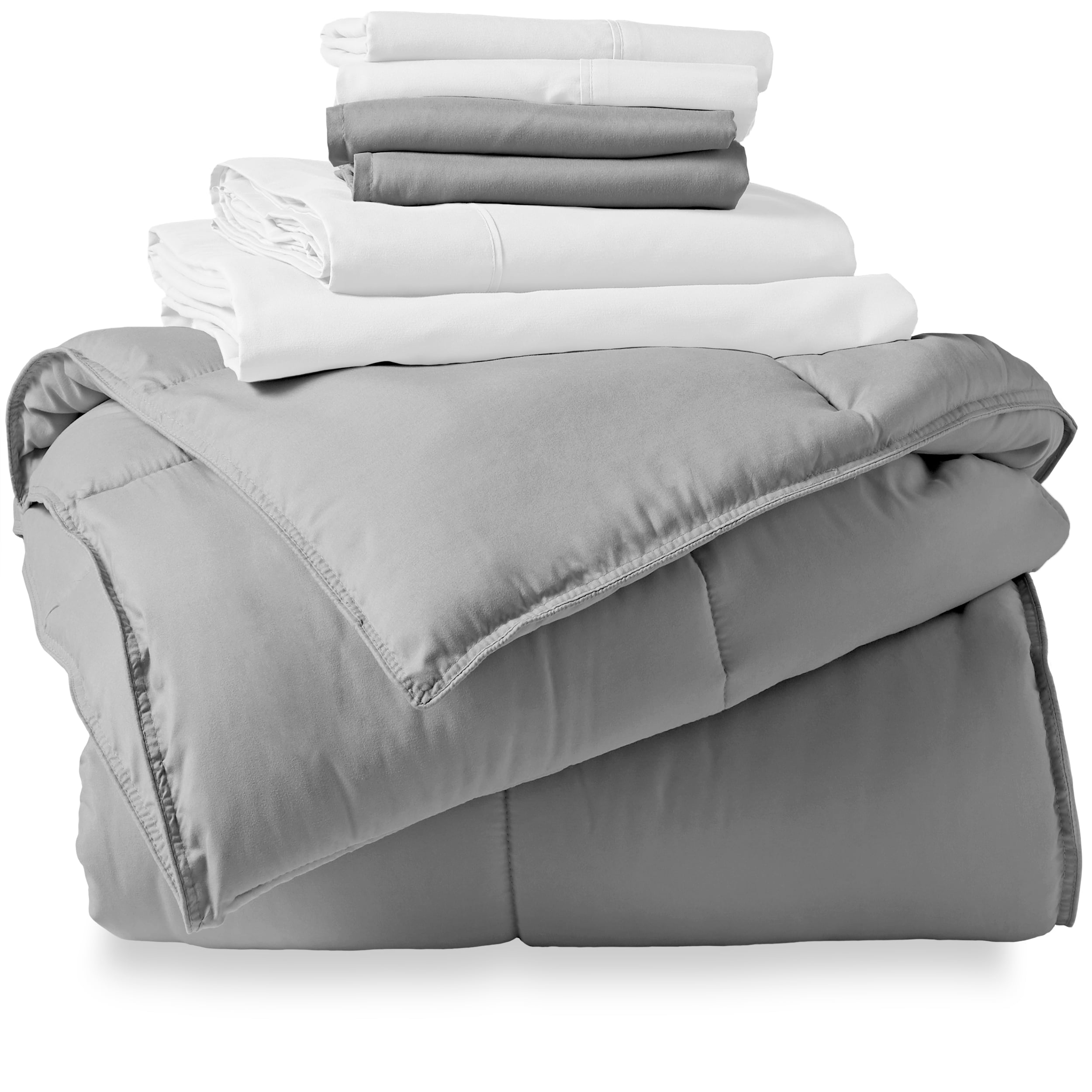 Bare Home Microfiber 7-Piece Light Gray and White Bed in a Bag, Full