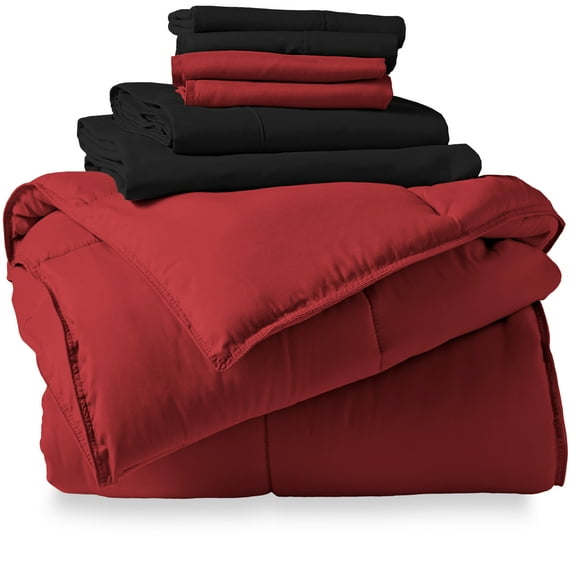 Bare Home Microfiber 7-Piece Red and Black Bed in a Bag, King