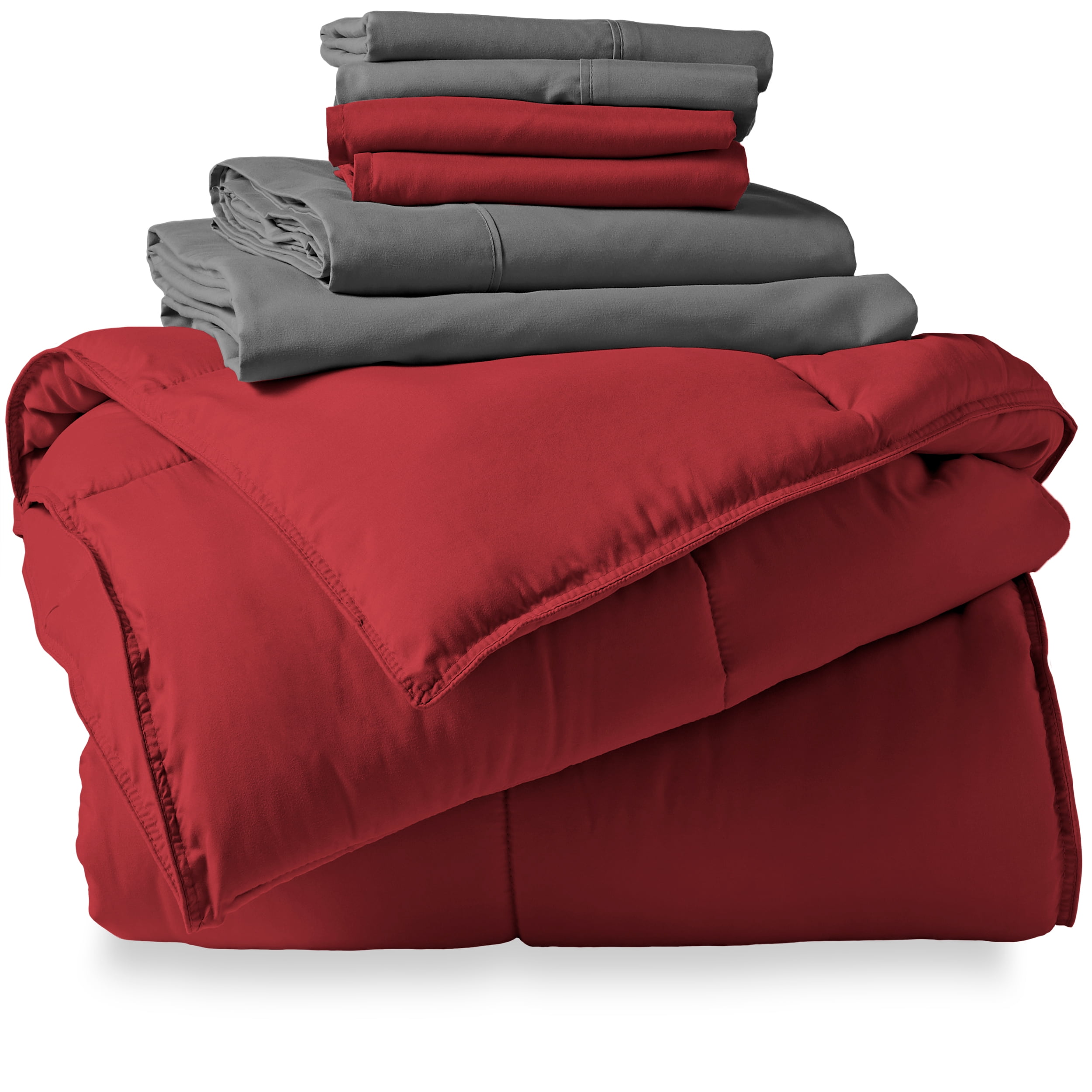 Bare Home Microfiber 7-Piece Red and Gray Bed in a Bag, Full