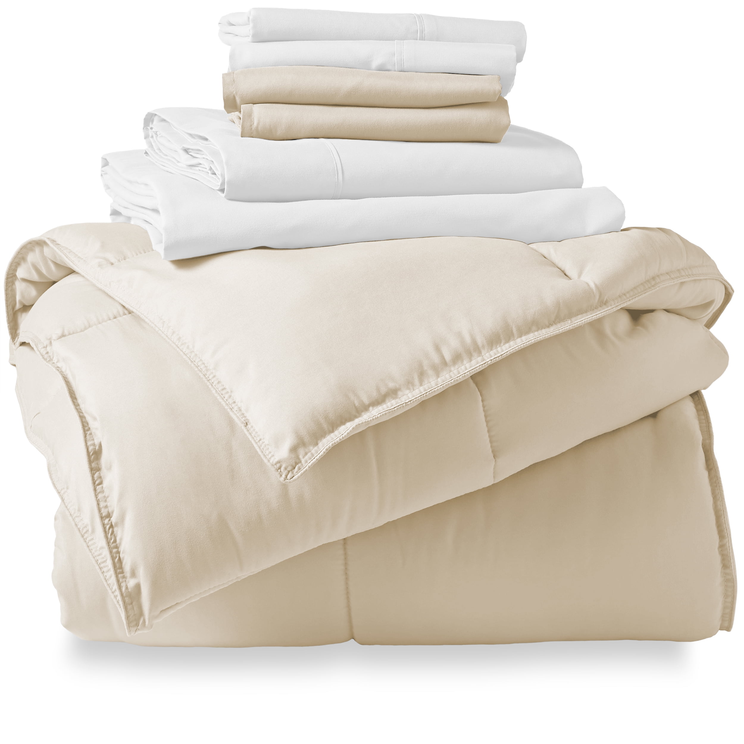 Bare Home Microfiber 7-Piece Sand and White Bed in a Bag, King