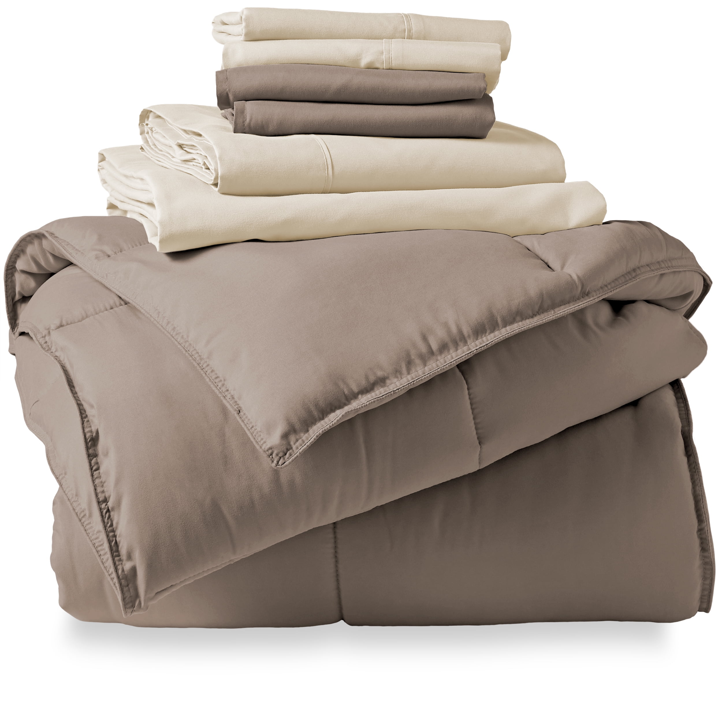 Bare Home Microfiber 7-Piece Taupe and Sand Bed in a Bag, Full XL