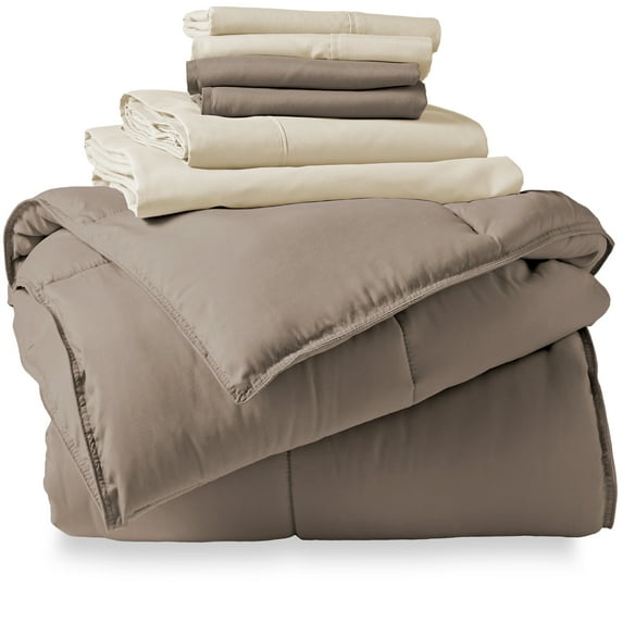 Bare Home Microfiber 7-Piece Taupe and Sand Bed in a Bag, Full