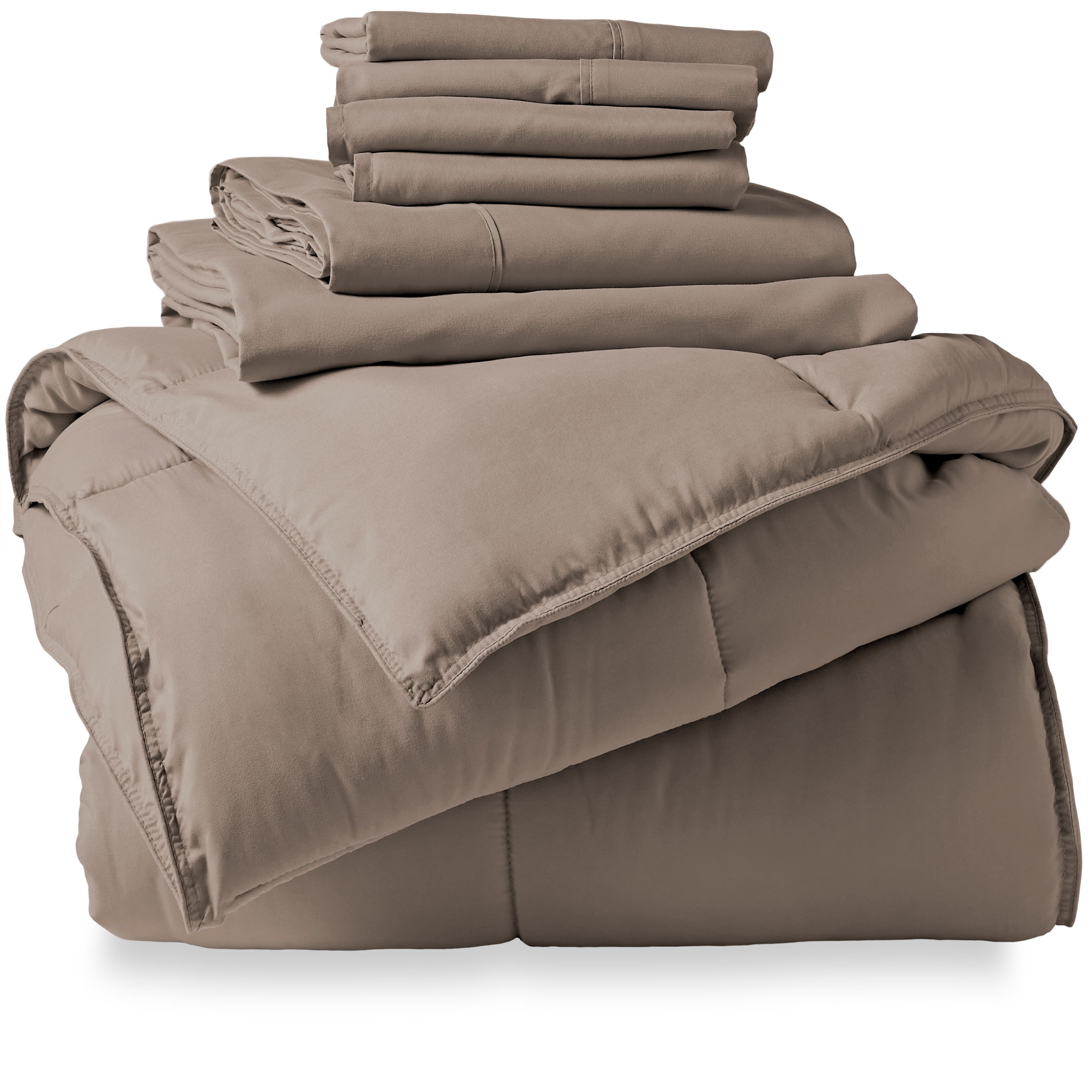 Bare Home Microfiber 7-Piece Taupe and Taupe Bed in a Bag, Full XL