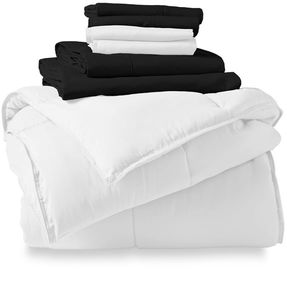 Bare Home Microfiber 7-Piece White and Black Bed in a Bag, California King