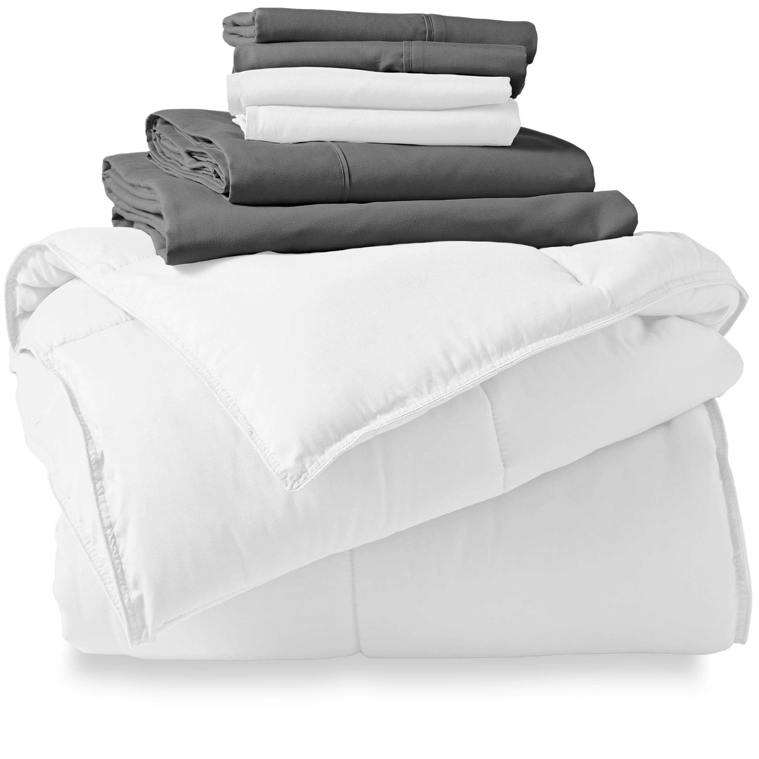 Bare Home Microfiber 7-Piece White and Gray Bed in a Bag, Full