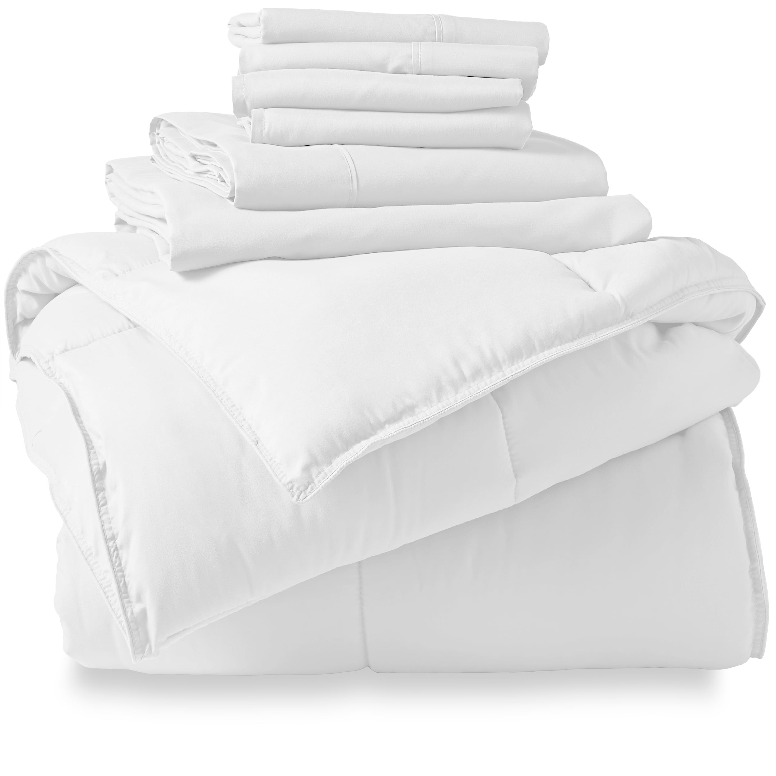 Bare Home Microfiber 7-Piece White and White Bed in a Bag, Queen