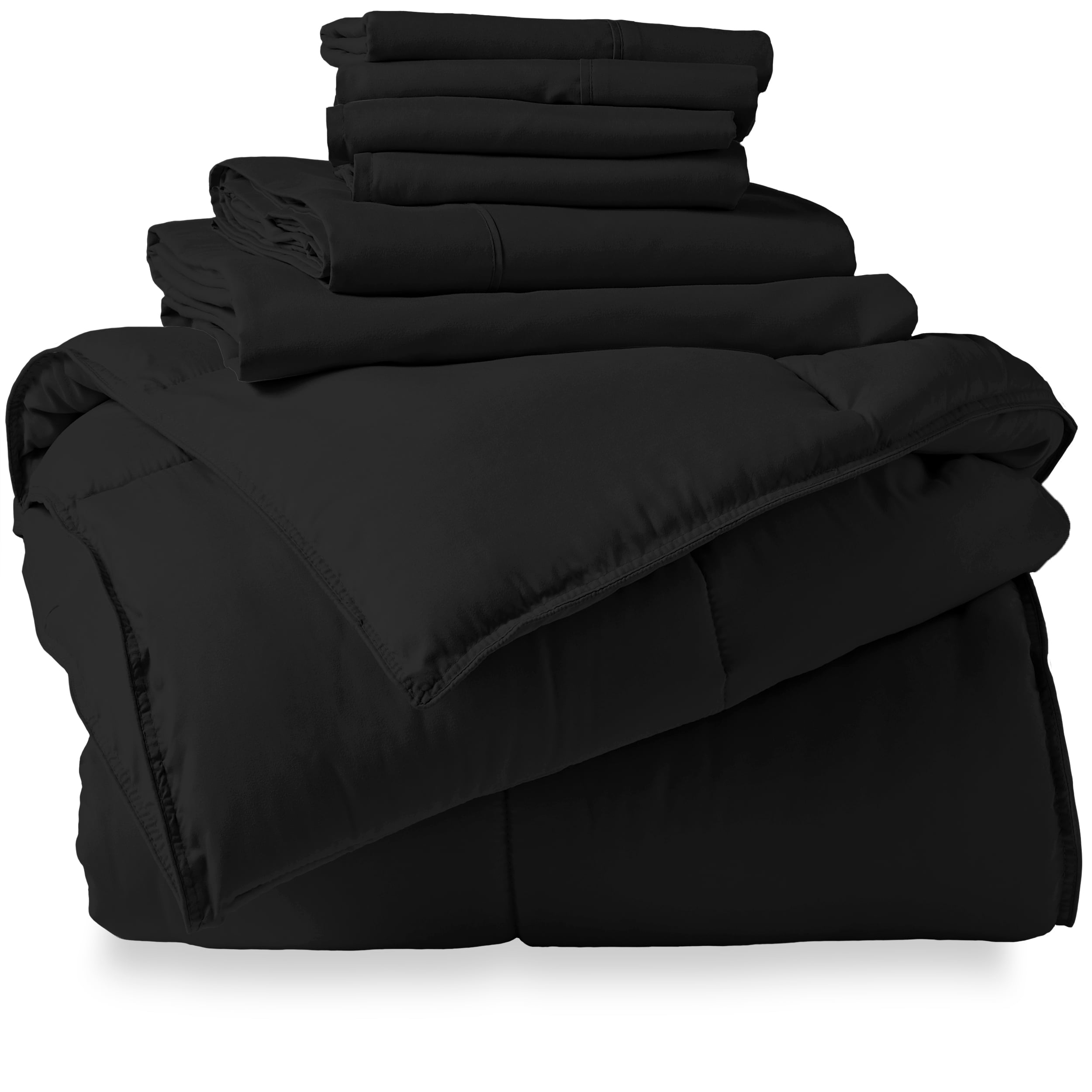 Bare Home Microfiber 8-Piece Black and Black Bed in a Bag, Split King