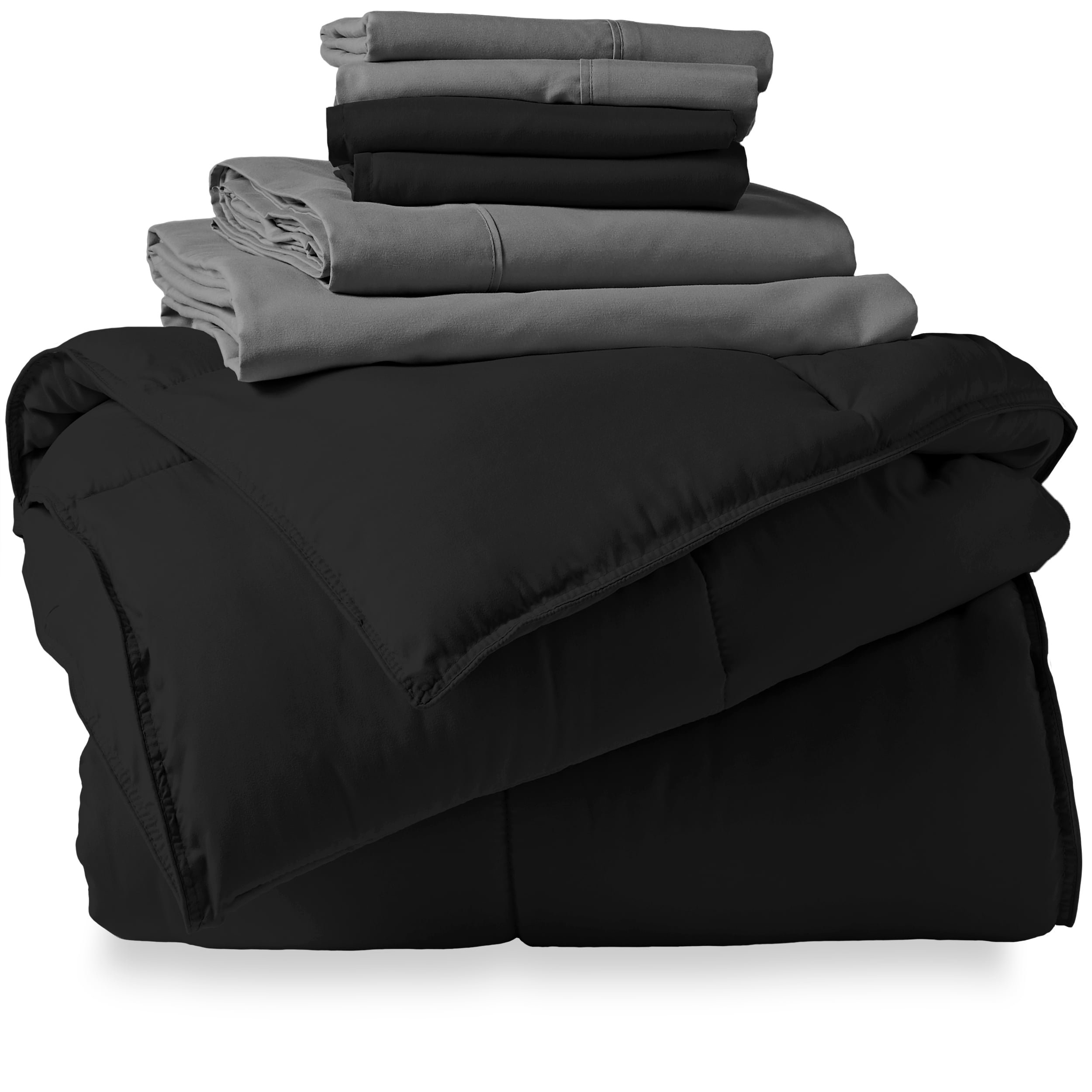 Bare Home Microfiber 8-Piece Black and Gray Bed in a Bag, Split Cal King