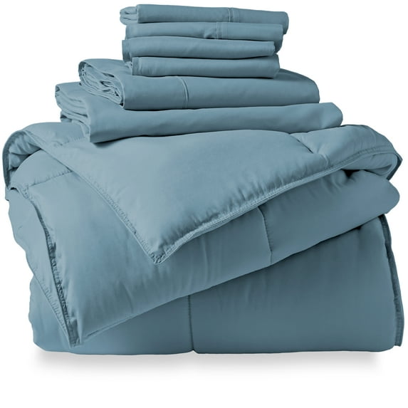 Bare Home Microfiber 8-Piece Coronet Blue and Coronet Blue Bed in a Bag, Split King