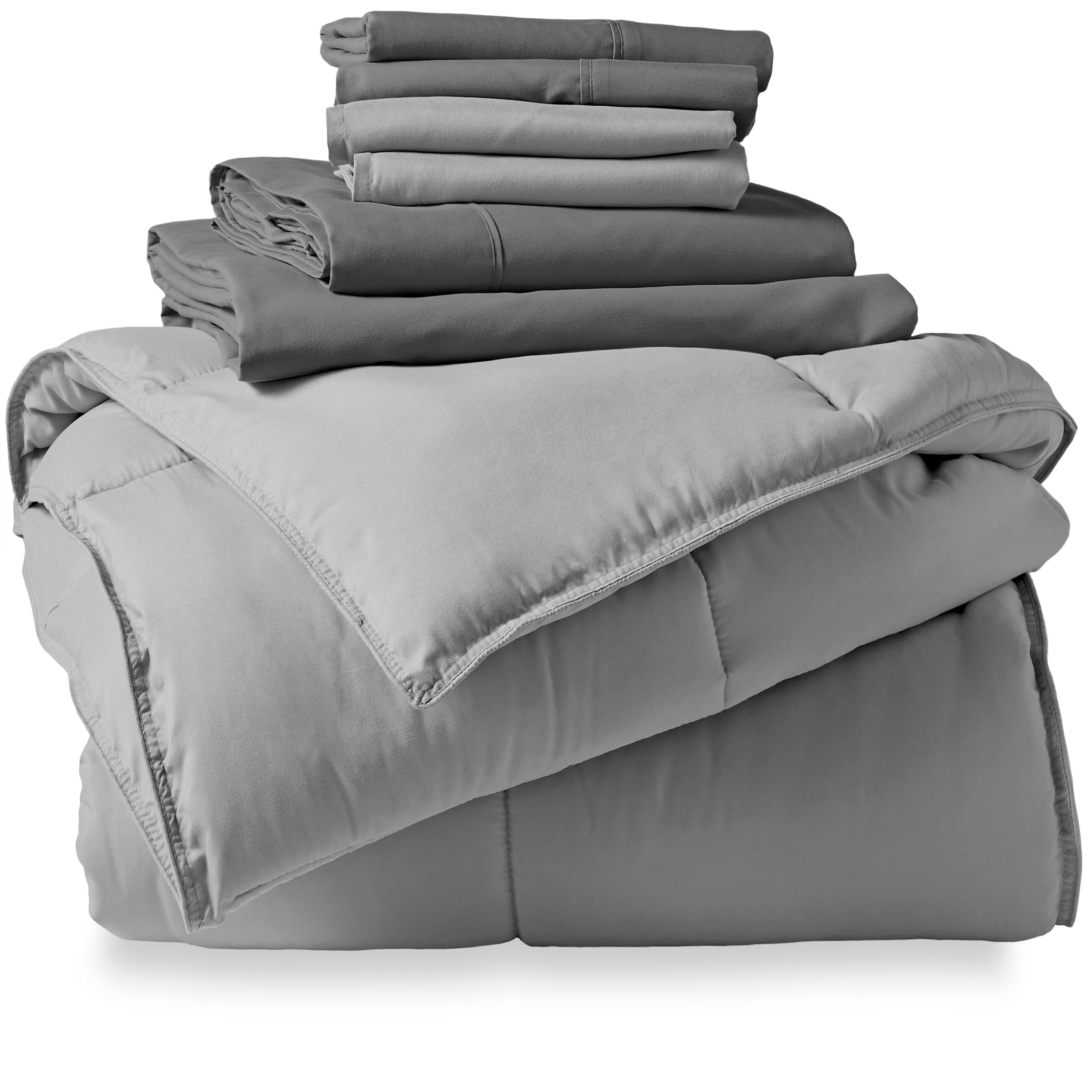 Bare Home Microfiber 8Piece Light Gray and Gray Bed in a Bag, Split