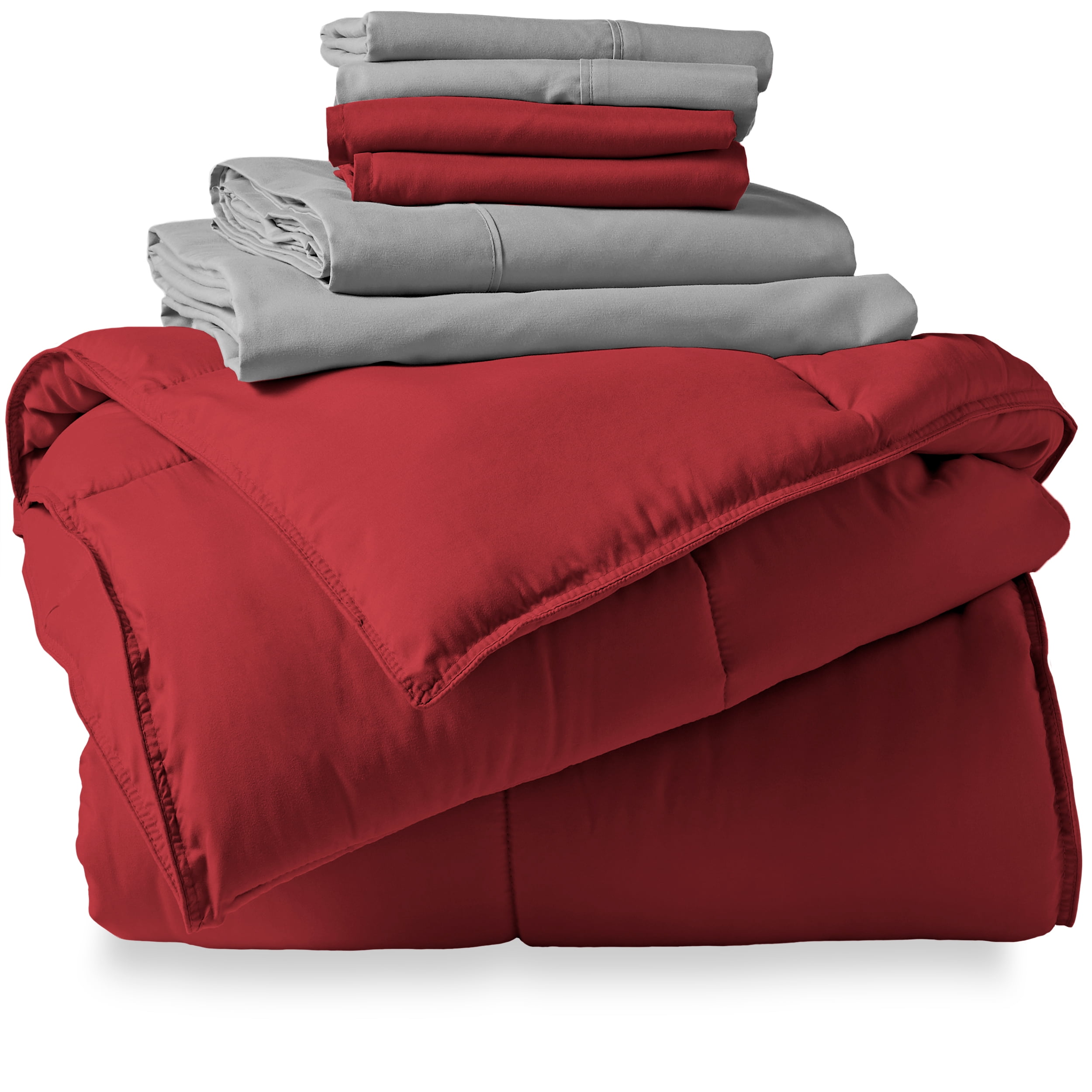 Bare Home Microfiber 8-Piece Red and Light Gray Bed in a Bag, Split King