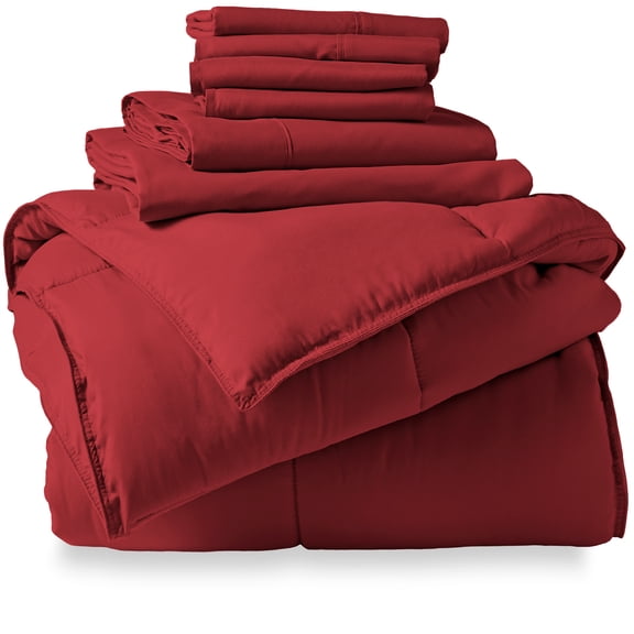 Bare Home Microfiber 8-Piece Red and Red Bed in a Bag, Split King