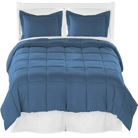 Bare Home Microfiber Comforter, Sheet Set, and Bed Skirt Coronet Blue/White/White Full 8 Piece