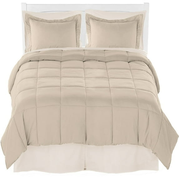 Bare Home Microfiber Comforter, Sheet Set, and Bed Skirt Sand/Cream/Cream Twin 6 Piece