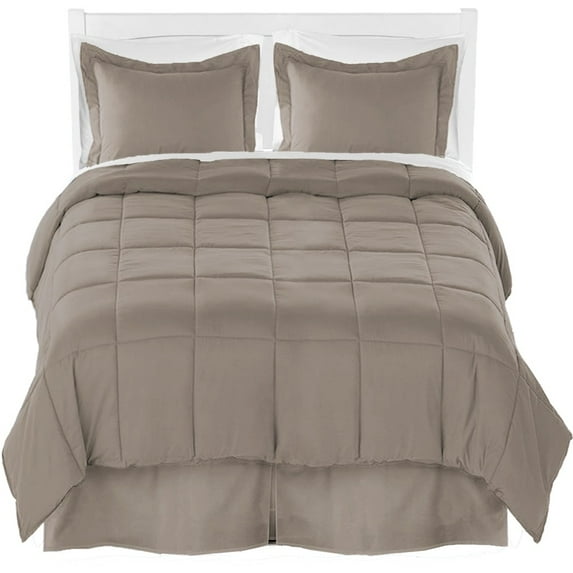 Bare Home Microfiber Comforter, Sheet Set, and Bed Skirt Taupe/White/Taupe Twin XL 6 Piece