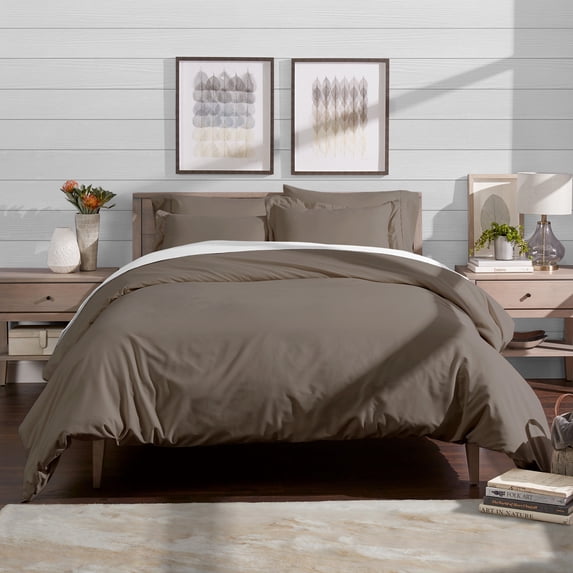 Bare Home Microfiber Duvet Cover & Insert Hypoallergenic Bedding Bundle Taupe Full - Queen 4 Piece