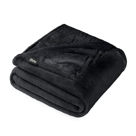 Bare Home Microplush Fleece Blanket - 300 GSM - Fuzzy Microfleece - Soft & Plush - Full/Queen, Black