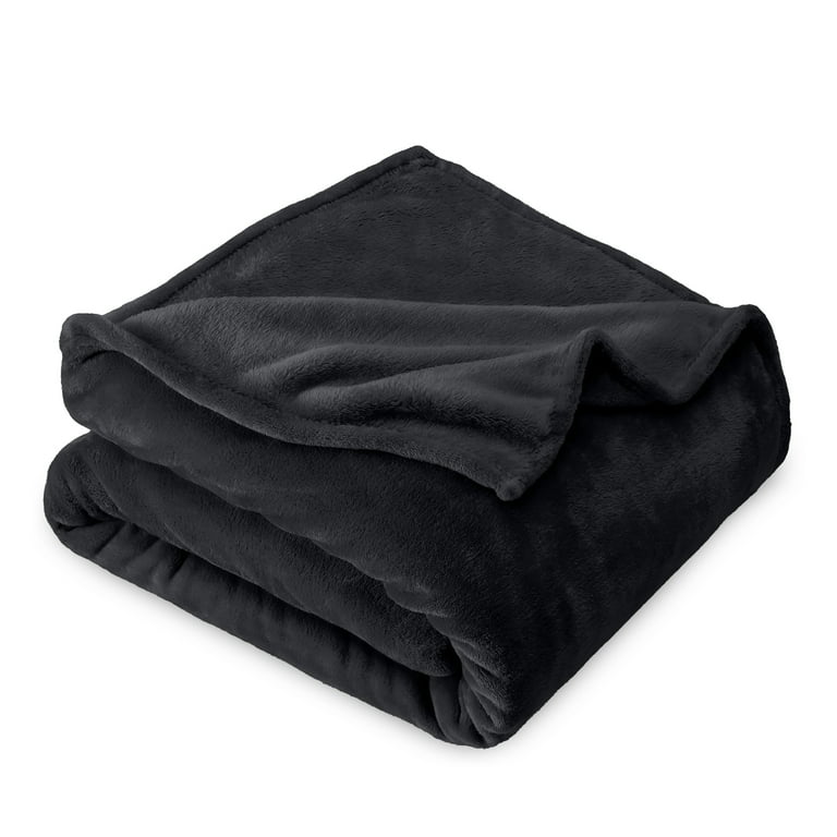 Bare Home Microplush Fleece Blanket 300 GSM Fuzzy Microfleece Soft Plush Full Queen Black