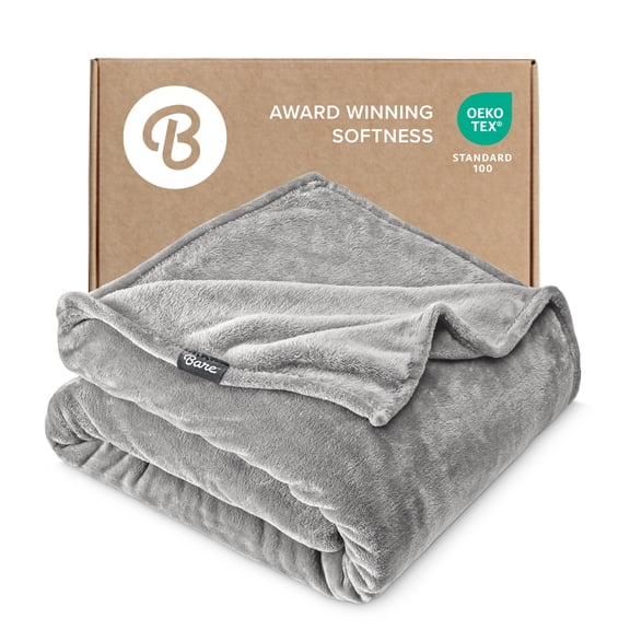 Bare Home Microplush Fleece Blanket - 300 GSM - Fuzzy Microfleece - Soft & Plush - Full/Queen, Light Gray