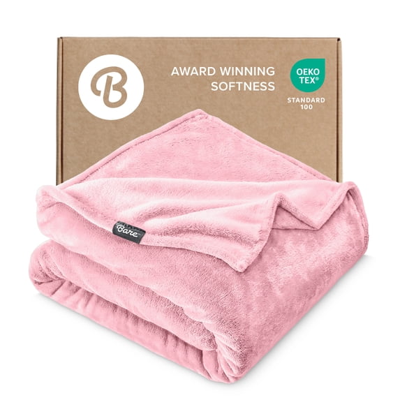Bare Home Microplush Fleece Blanket - 300 GSM - Fuzzy Microfleece - Soft & Plush - Full/Queen, Light Pink