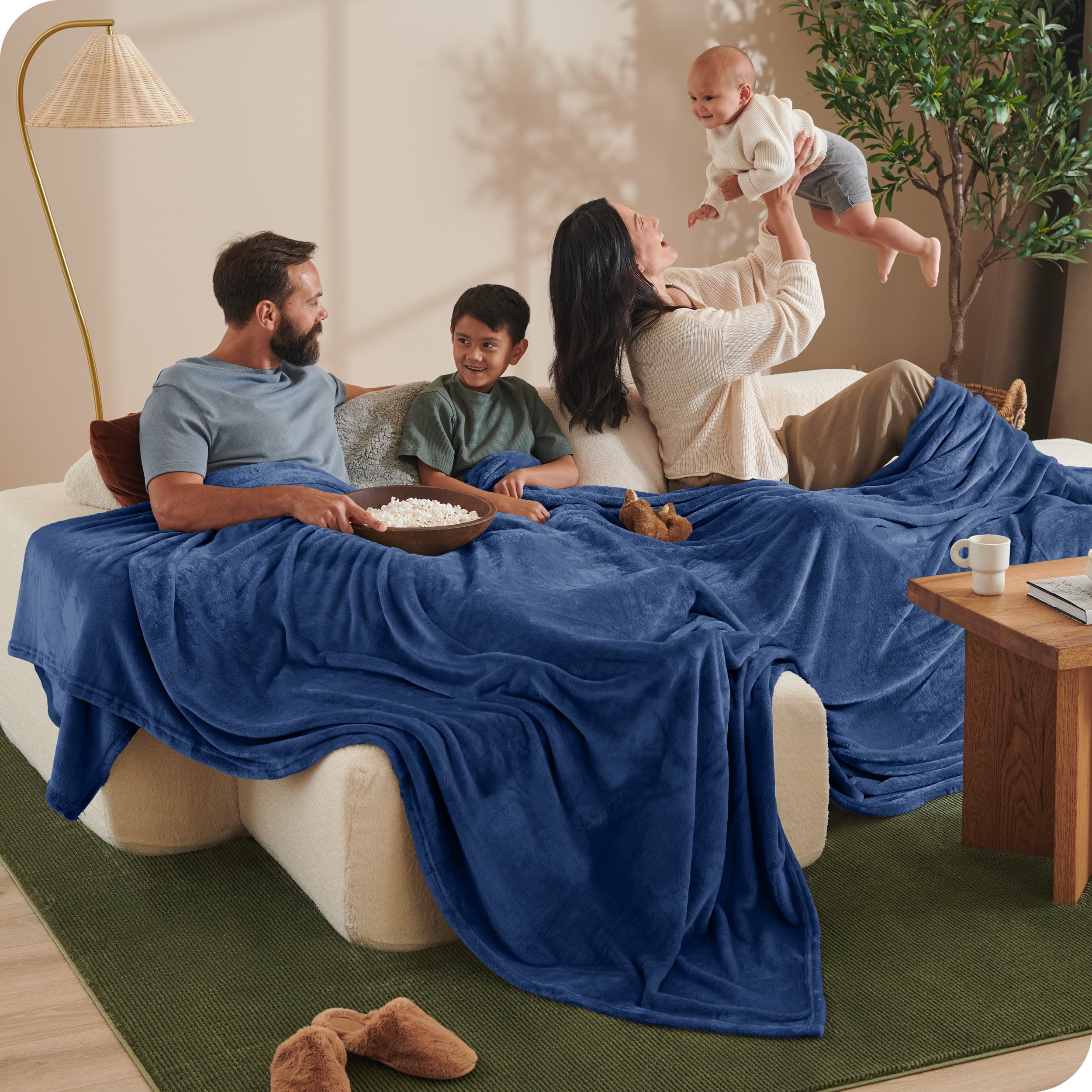 Bare Home Microplush Fleece Blanket 300 GSM Fuzzy Microfleece Soft Plush Giant Dark Blue