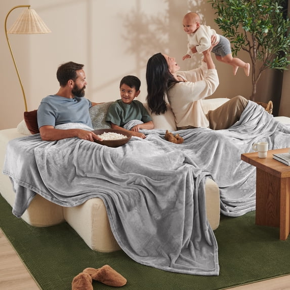 Bare Home Microplush Fleece Blanket - 300 GSM - Fuzzy Microfleece - Soft & Plush - Giant, Light Gray