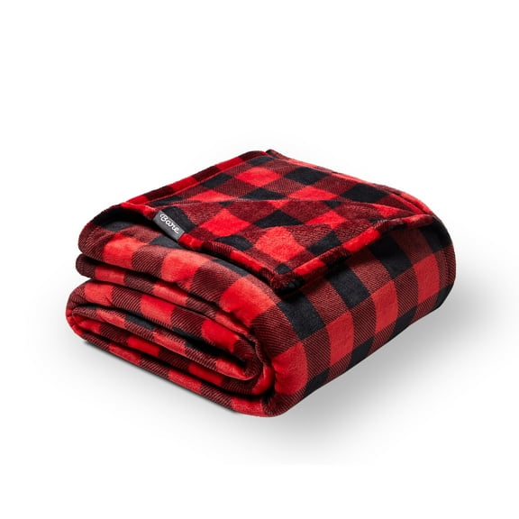 Bare Home Microplush Fleece Blanket - 300 GSM - Fuzzy Microfleece - Soft & Plush - Throw/Travel, Buffalo Plaid - Red/Black