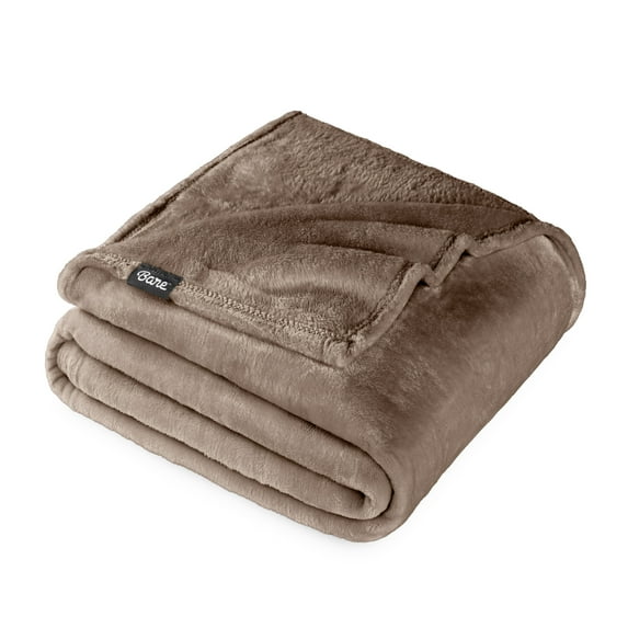 Bare Home Microplush Fleece Blanket - 300 GSM - Fuzzy Microfleece - Soft & Plush - Throw/Travel, Taupe