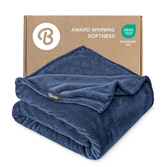 Bare Home Microplush Fleece Blanket - 300 GSM - Fuzzy Microfleece - Soft & Plush - Throw XL, Dark Blue