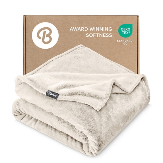 Bare Home Microplush Fleece Blanket - 300 GSM - Fuzzy Microfleece - Soft & Plush - Throw XL, Vanilla