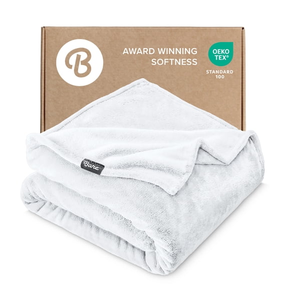 Bare Home Microplush Fleece Blanket - 300 GSM - Fuzzy Microfleece - Soft & Plush - Throw XL, White