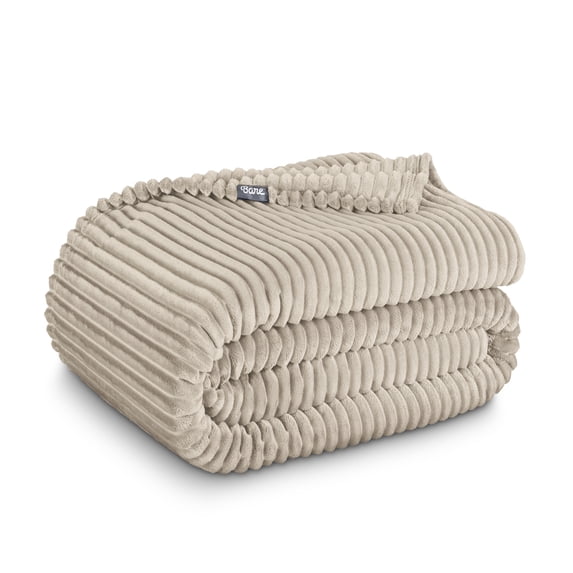 Bare Home Microplush Fleece Blanket - Ribbed Texture - Fuzzy Microfleece - Soft & Plush - King, Oyster